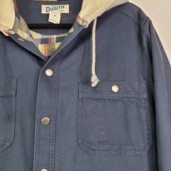 Duluth Trading Co Men's Full Zip Flannel Lined Hooded Canvas Jacket Navy • M - Picture 4 of 12